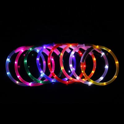 China USB Dog Collar Adjustable USB Rechargeable Dog Collar LED Night Reflective Filling Flashing Luminous Plastic Solid Collar For Dogs for sale