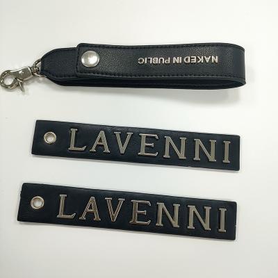 China High Quality Manufacturer Metal Leather Tag Leather Key Chain With Metal Letters Custom Size for sale