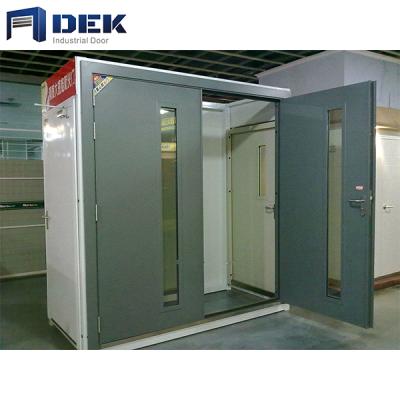 China 1 Hour Fire Rated Solid Core Steel Uneven Double Door Modern With Glass for sale