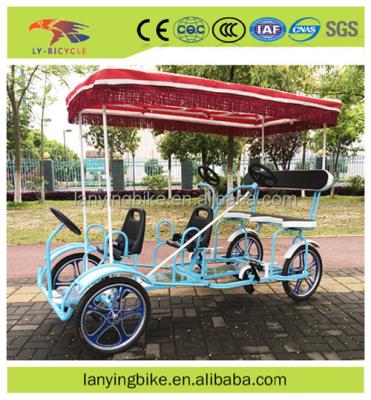 China New Design Tour 4 Wheel Surrey Light Blue Tandem Bike For 4 Person / Guided Bicycle Bike For Family for sale