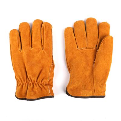 China Durable and Comfortable Grade AB Custom Construction Lined Cow Split Leather Outdoor Work Sleeve Safety Gloves for sale