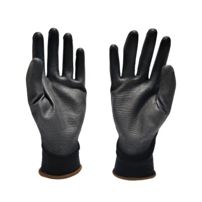 China Black Breathable Lightweight Excellent Maintenance Exam Work Heavy Duty Polyester Knitted PU Nitrile Gloves for sale