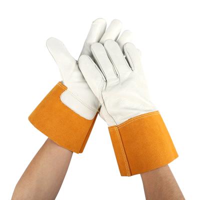 China High Quality Heat Resistant Grade A Para Aramid Knitted Cowhide Leather Pair Safety Work Heavy Duty Welding Gloves for sale