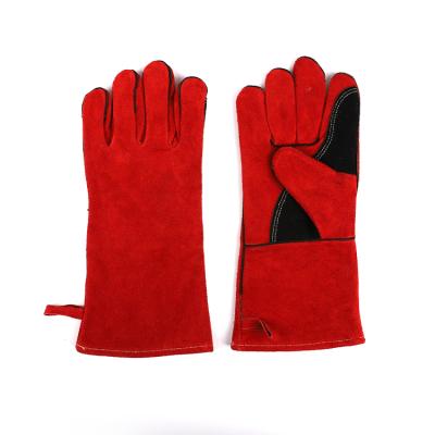 China AB Grade Cowhide Split Pile Gauntlet Hand Safety Worker Red Heat Resistant Custom Leather Welding Gloves for sale