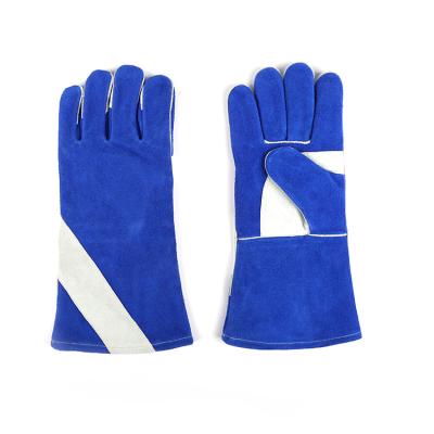 China AB Two Grade Stick Impact Mechanic Hand Heat Resistant Royal Blue Electric Welding Gloves Long Made Of Cowhide for sale