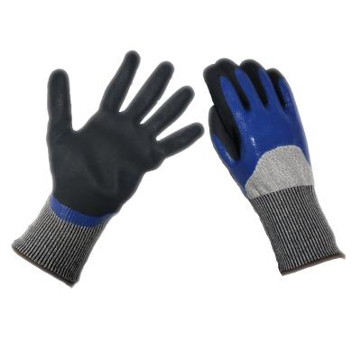 China Breathable hppe black blue stretch EN5 police leather sandy nitrile cut resistant gloves work with palm protection for sale