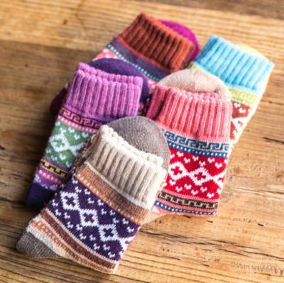 China Winter Autumn Winter Christmas Sublimation Flower Thick Cross Warm Women's Woolen Sporty Colorated Socks Double for sale