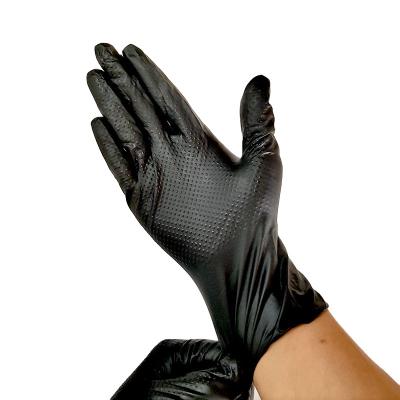 China Biodegradable Work Safety Nitrile Gloves China Diamond Pattern Waterproof Comfortable Black Pure Black Gloves for sale