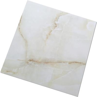 China Chinese Style Calacata 600x600mm Glossy Gold Yellow Full Polished Non Slip Marble Look Living Room Finish Glazed Ceramic Porcelain Floor Tile for sale