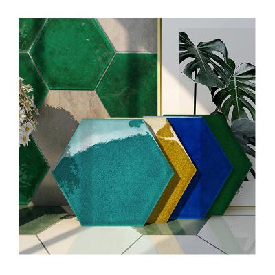 China MEDITERRANEAN SEA 230x200mm Brick Wall Hexagonal Toilet Single Ceramic Tile Nordic Glossy Handmade Kitchen and Bathroom Brick Wall for sale