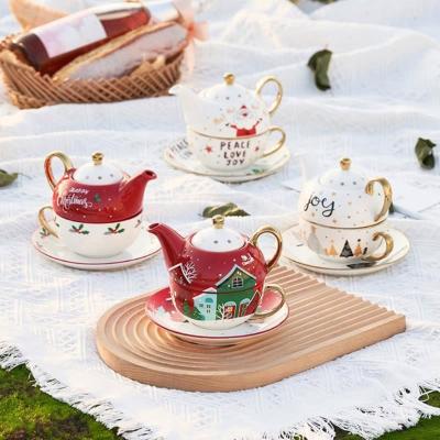 China Christmas Ceramic Portable Tea Set Model Viable Porcelain Personal Tea Set For One With Teacup And Saucer Teapot Set For Gift for sale