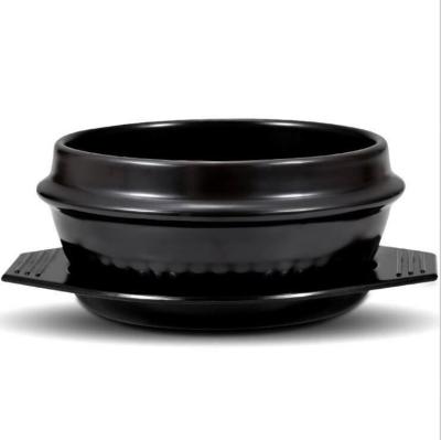 China Ddukbaegi Kitchen Dolsot Black Ceramic Korean Bibimbap Durable Durable Hot Sizzling Stone Claypot with Heat Proof Tripod for sale