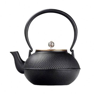 China Wholesale Custom Color Engraved Logo CABOCHE CAST IRON TEAPOT Embossed Kettle 1200ml Viable With Personalized Copper Lid for sale