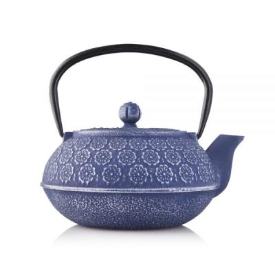 China Amazon Selling Cherry Embossed Cast Iron Viable Hot Blue Teapot Inner Porcelain With Good Mesh Net Filter 33oz for sale