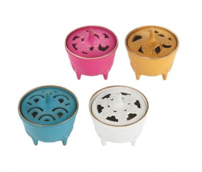 China Chinese Colorful Home Decor Vintage Incense Cast Incense Cone Solid Resin Sticks Aromatherapy Burner Holder Bowl With Holes Lid for sale