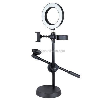 China 360 Degree Rotating Live Stream Cellphone Stand Selfie Ring Light Double Cell Phone Holder Mount Adapter Bracket for sale