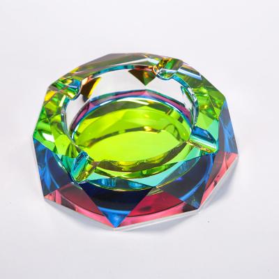 China CLASSIC High Quality Ashtray Colorful Rainbow Creative Octagon Ashtray Household Glass Crystal Smoking Ashtray for sale