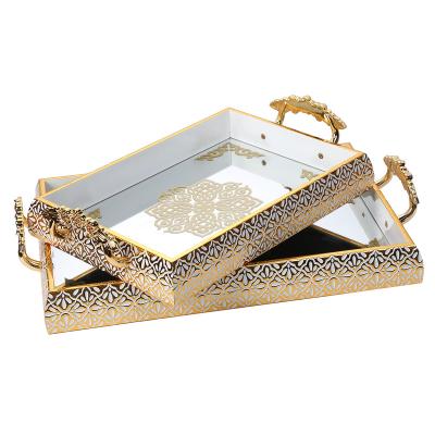 China Durable Multifunctional A Set of Large And Small Mirrored Trays Suitable For Many Occasions Glass Tray for sale