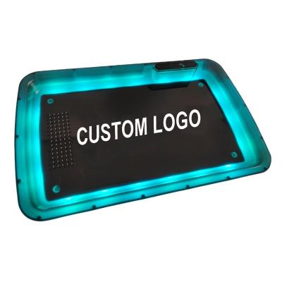 China Durable High Quality Wholesale Custom Logo Light Up Smoke Rolling Machine Serving Wood Rolling Tray With Led Lights And Tobacco Grinder for sale