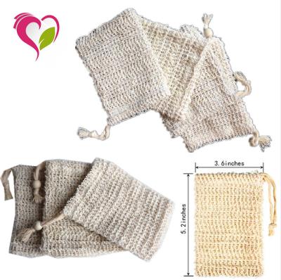 China Natural Washable Face Sisal Bag Mesh Bag Amazon Hot Selling Eco-friendly Available Sisal Soap Bag for sale