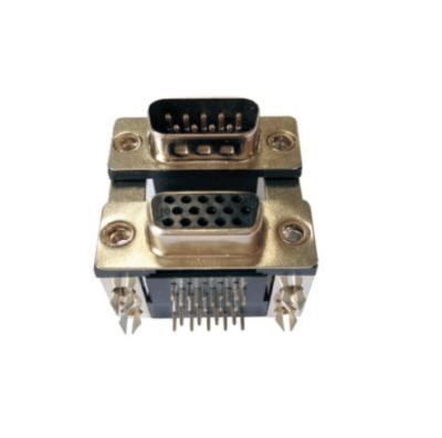 China Right Angle Type DR Male + SUB DIP DR Female Female D-Sub to9 D Female HDR Dual Port Connector PCB Lycn + HDR 9 to 15 15 Gold Plated for sale