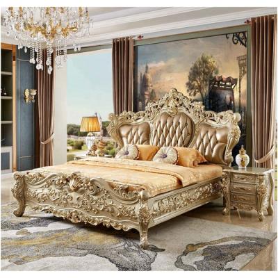 Κίνα European Antique style carving double bed with gold foil High Quality luxurious Custom Solid wood frame king size bed προς πώληση