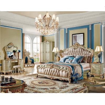 China High Quality royal furniture antique gold bedroom sets Luxury european style hotel bedroom sets solid wooden with designs en venta