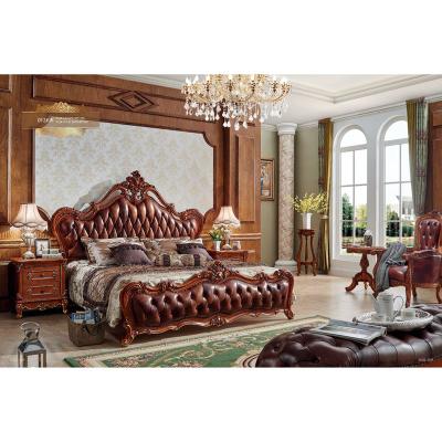 China European style apartment bedroom furniture bed set antique classical leather bed bedroom furniture for sale