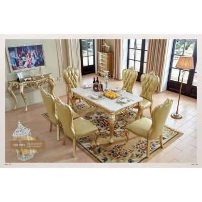 China European antique square living room furniture table marble wooden dining table with chair for sale