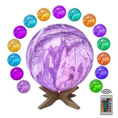 China Modern Simplicity Exterior 16 Colors Maple Leaves Moon Light With Wooden Stand 3D LED Night Light for sale