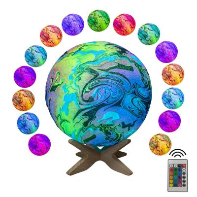 China Modern Simplicity &touch 16 Colors LED Ghost Remote Moon Light With Wooden Stand 3D Night Light for sale