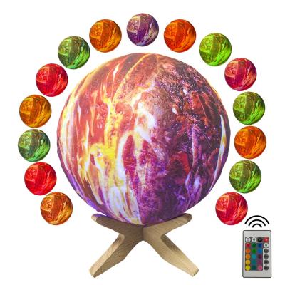 China Modern Simplicity Exterior And Touch 16 Colors Flame Moon Light With Wooden Stand 3D LED Night Light for sale