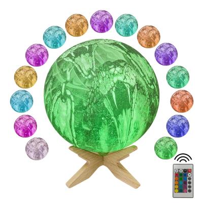 China Modern Simplicity Remote& Touch 16 Colors LED Moon Light With Wooden Stand 3D Snake Night Light for sale