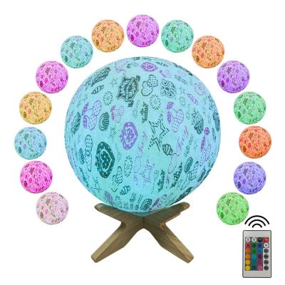 China Modern Simplicity Outdoor 16 Colors Food Icon Moon Light With Wooden Stand 3D LED Night Light for sale