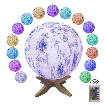 China Porcelain Modern Simplicity Blue And White Lamp With Wooden Stand Remote 16 Colors Night Light for sale