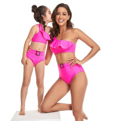 China 2022 New Design Breathable Family Swimsuit One Shoulder Matching Mommy And Me Swimwear Dropshipping for sale