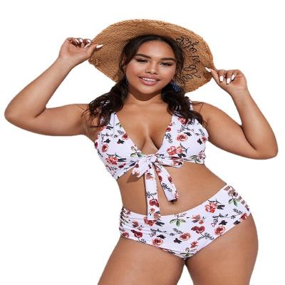 China Wholesale 2022 Women's Size OEM Factory Bath Suit New Bow Tie Swimwear Eco-Friendly Plus Size Women's Bikini Floral Print Plus Size for sale