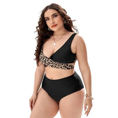 China 2022 new plus size pump cross two color leopard print swimwear plus size bikini for fat women for sale