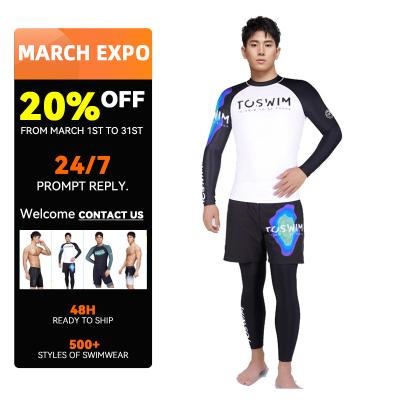 China Famous Brands Designer Toswim Nylon Antibacterial Spandex Men's Long Sleeve Two Piece Swimsuit Beachwear For Men for sale