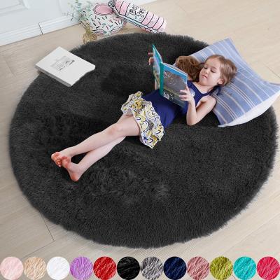 China Washable Black Round Blanket For Bedroom Circle Fluffy Blanket 5' X5 For Kids Room Furry Rug For Teens Room for sale