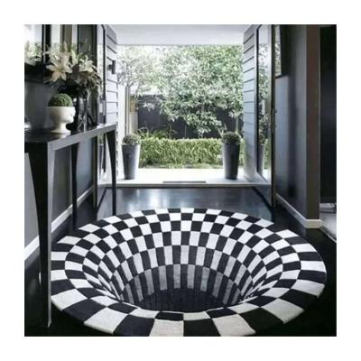 China Black White Soft Spiral Rectangle Optical Illusion 3d Grid Vision Rug Modern Hole Around Rug for sale