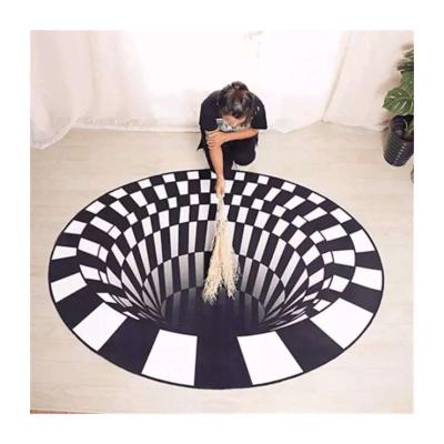 China Washable Obtical Gray Vortex Floor Rug Round Shape 3d Blanket Optical Illusion Carpet for sale