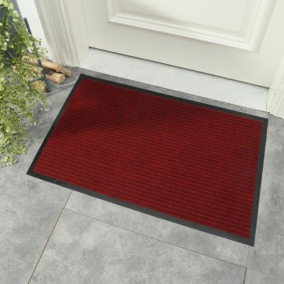 China Washable 2 Strip Style Red With Black Edge Factory Mat Polyester Front Entrance PVC Professional Door Mats for sale