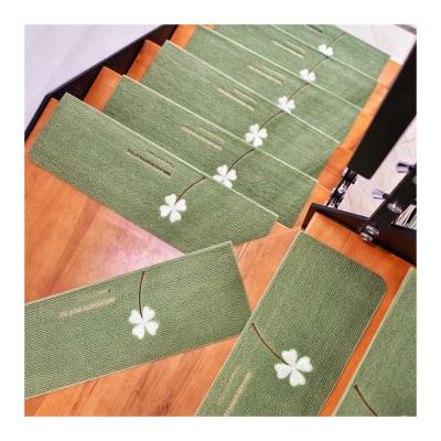 China Washable Polyester Floor Self Adhesive Four Leaf Clover Step Mat Tread Mat Stair Carpet Non Slip Self Adhesive for sale