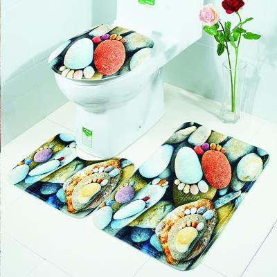 China Latest Non-Slippery Cheap Washable Toilet Covers and Mats Sets Bathroom Floor Bath Covers 3 Pieces Toilet Mat Set for sale