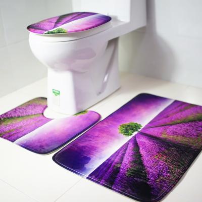 China Modern Waterproof Anti-Slip Bathroom Set 3d Printed Toilet Bath Mat Rug for sale