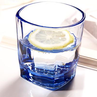 China Juice / Beer / Wine Customize Glass Cup Square Water Cups 180ml 300ml Glass In Blue Purple Colors for sale