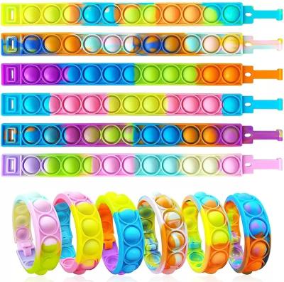 China Education Toy Relieves Bubbles Stress Bubble Bracelets Push-Up Dye Link Toys First Time Silicone Sensory Rubber Wristband Wristband for sale