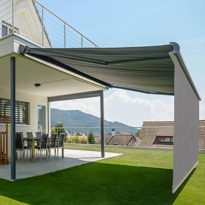 China Automatic moterized terrace pvc fabric opening roll up awning tent with side panels for sale