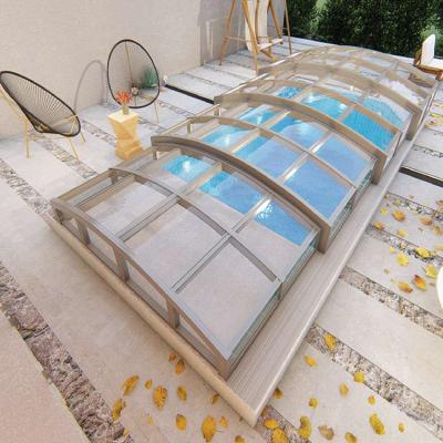 China Easy Install Solar Control Insulated Electric Automated Swimming Pool Roof Enclosures Glass Cover for sale